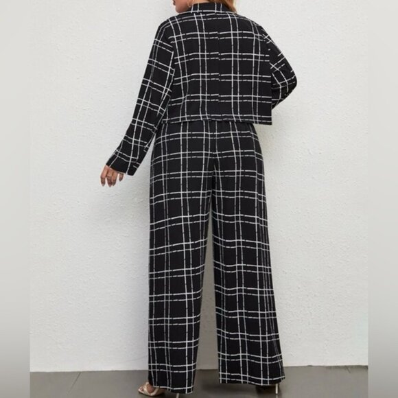 NEW 0 XL SHEIN LUNE Plus Plaid Print Blazer & Wide Leg Pants - Picture 3 of 11
